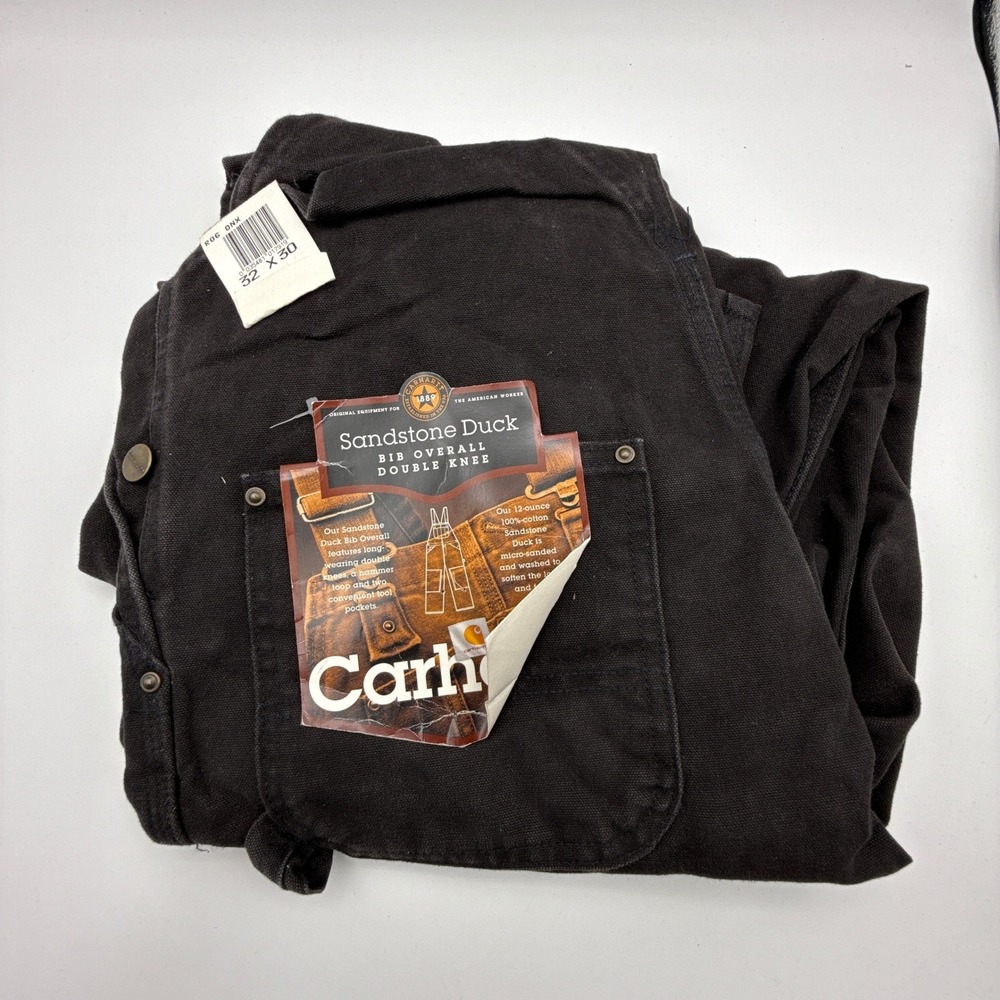 Carhartt Sandstone Bibs Overalls Double Knees Men 32x30 R06 ONX Onyx Black NWT